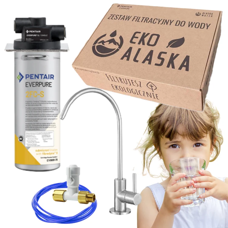 Zestaw filtracyjny EKO ALASKA 2FC-S: filtr Pentair Everpure z głowicą, wylewka satynowa, zawór i wąż, pudełko