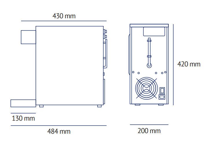 FlowCare 30TP — rysunek wymiarowy: 484 × 200 × 420 mm, korpus 430 mm, wylewka 130 mm