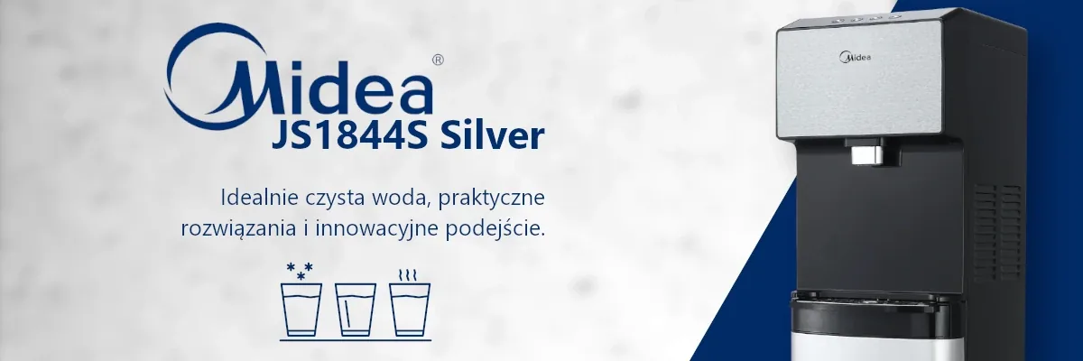 Baner Midea JS1844S Silver — dystrybutor wolnostojący ze srebrnym frontem