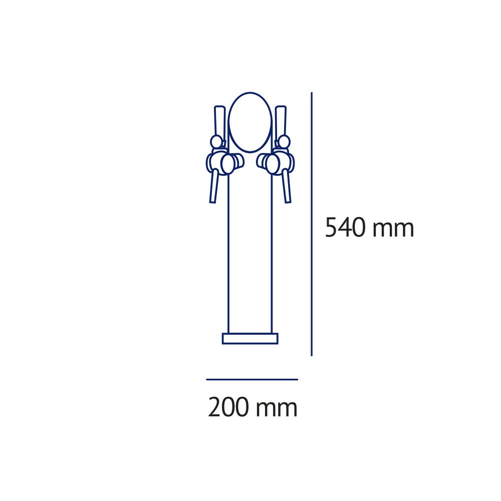 Kolumna dwukranowa FlowCare TOWER — rysunek wymiarowy: 200 mm szerokości, 540 mm wysokości